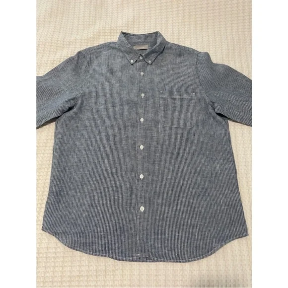 Everlane The Linen Standard Fit Shirt Men’s Size Large Pinstripe Long Sleeve - Picture 4 of 9